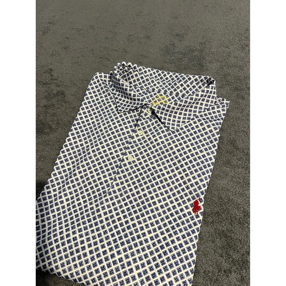 Polo Ralph Lauren Performance Shirt Mens 4XB Blue White Geometric Diamond Polo